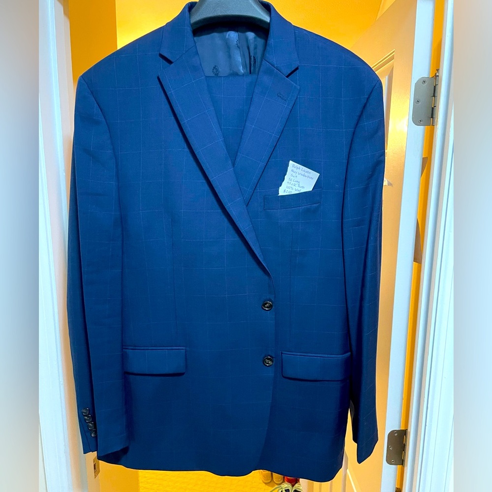 Ralph Lauren navy windowpane suit.